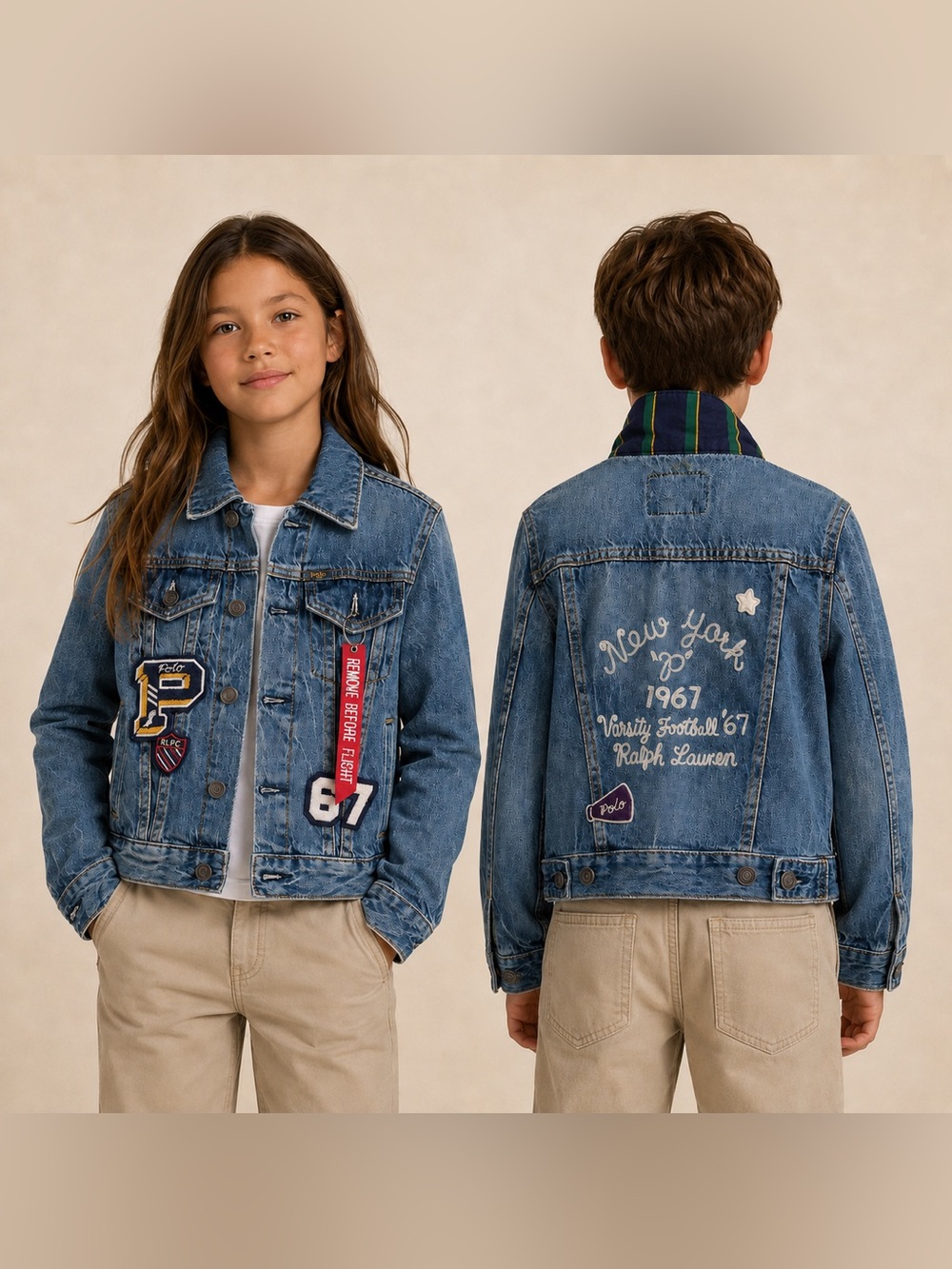 Polo Ralph Lauren Letterman Denim Jacket size S with Bonus Flight Tag